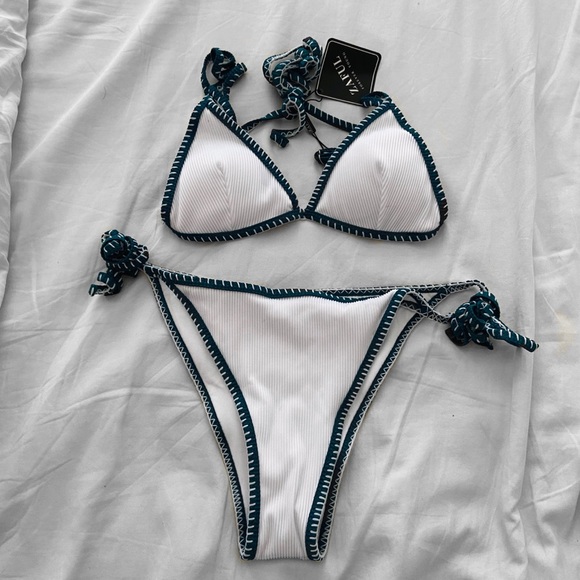 Ribbed Tie String Bikini - White (L) NWT - Picture 5 of 5